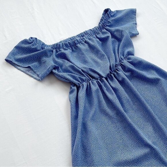 SOLD 🔴 POLKA dot peasant dress fits M-L blue off the shoulders - Picture 5 of 9